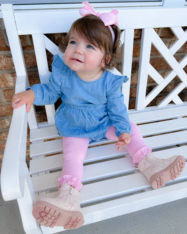 Girls Pink Footless Ruffle Tights