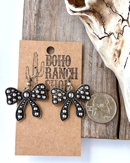 Western Style Coquette Bow Ribbon Dangle Earrings