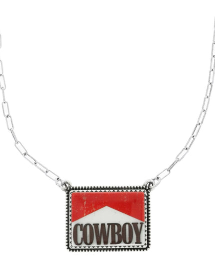 Western Enamel Cowboy Bar Pendant Necklace