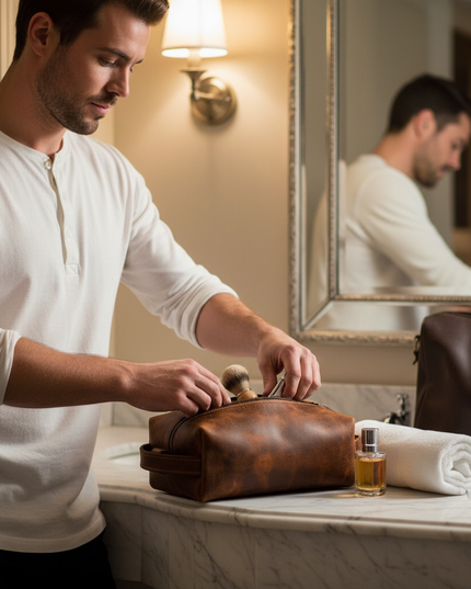 Genuine Leather  Unisex Dopp Kit - Rustic Brown