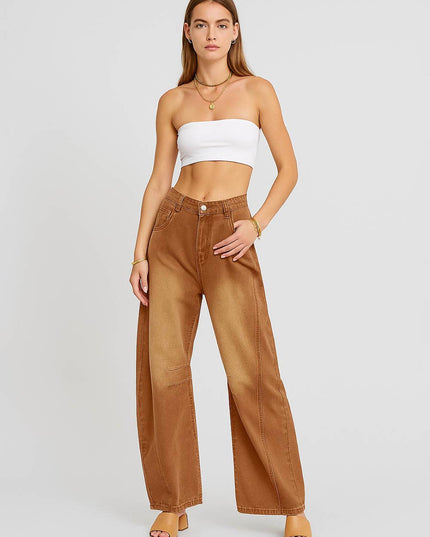 Ladies Mid Rise Wide Leg Barrel Jeans SKP522