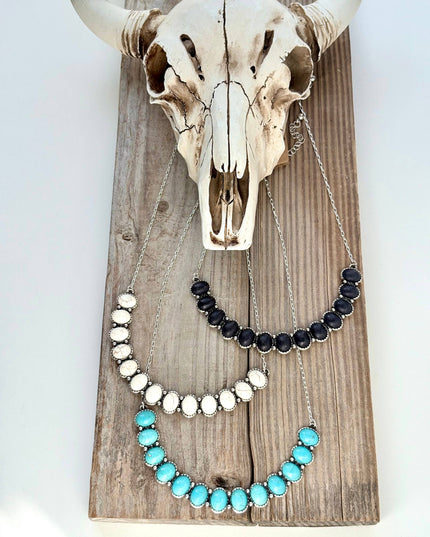 Western Style Turquoise Stone Bar Pendant Chain Necklace