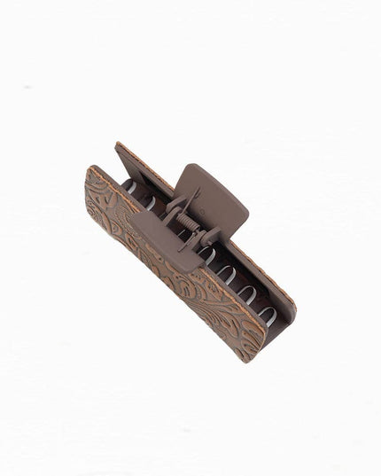 Soilcrest Embossed Leather Hair Clip in Cedar Brown