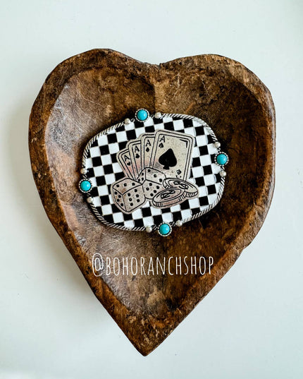 Western Belt Buckle Checker Checkered Pattern - Clear