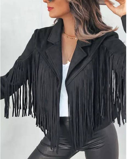 Long Sleeve Faux Suede Tassel Jacket TOPW1777