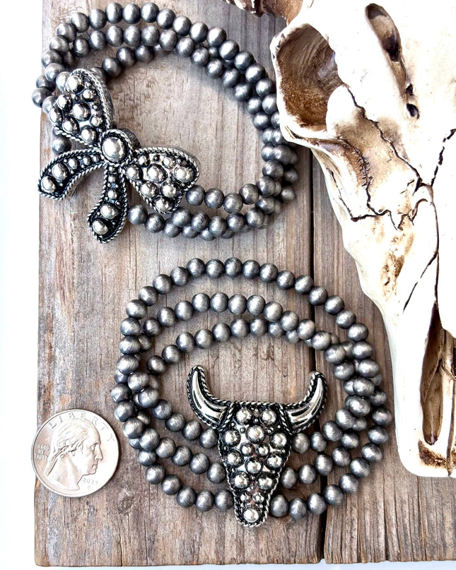 2 Layered Navajo Pearl Western Pendant Stretch Bracelet bow