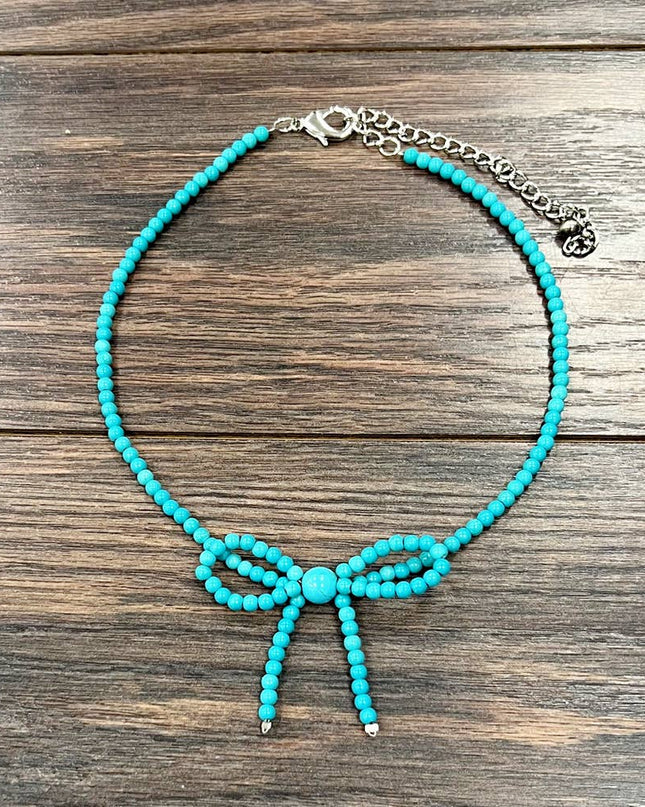 739578, Handmade 4mm Bead Bow Necklace