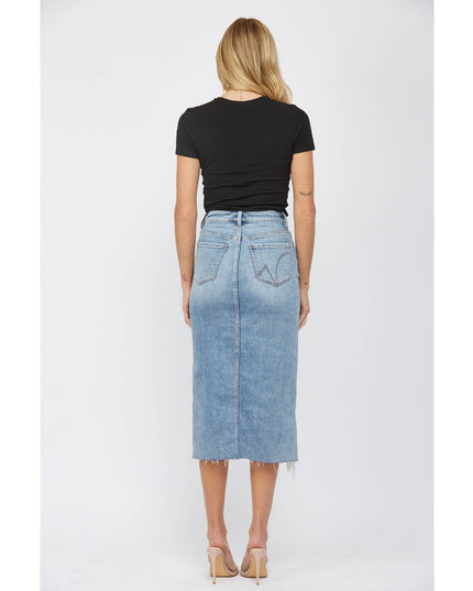HIGH WAISTED MIDI SKIRT WITH DISTRESSED