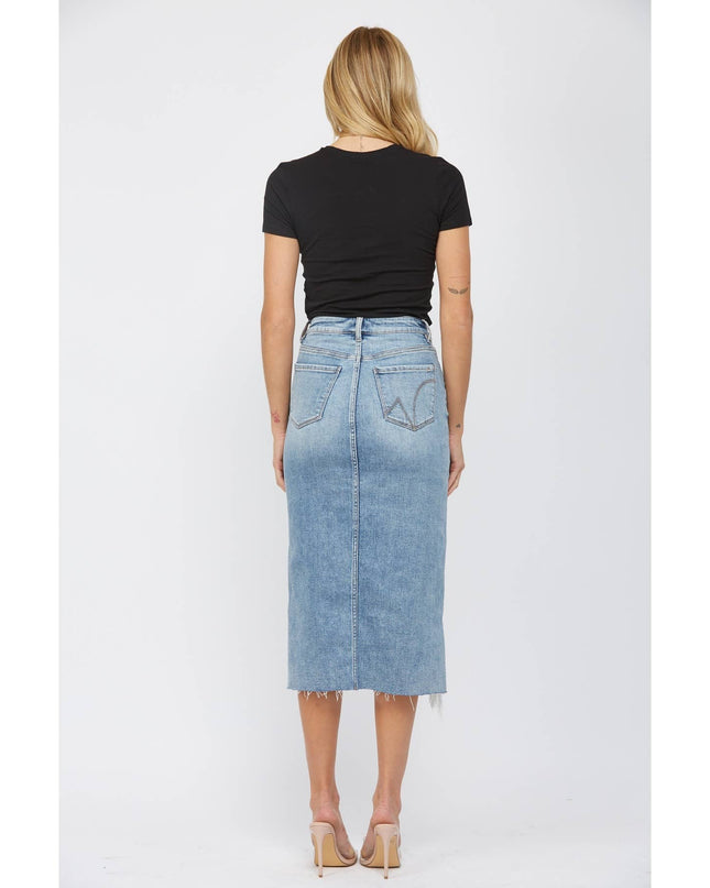 HIGH WAISTED MIDI SKIRT WITH DISTRESSED