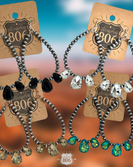 Western burnished bead and rhinestone teardrop earring