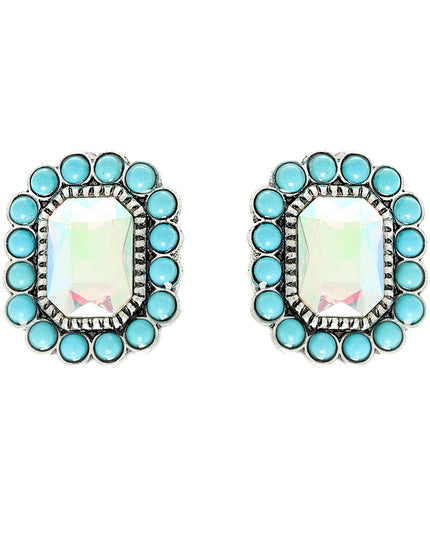 Western Turquoise Octagon Earrings