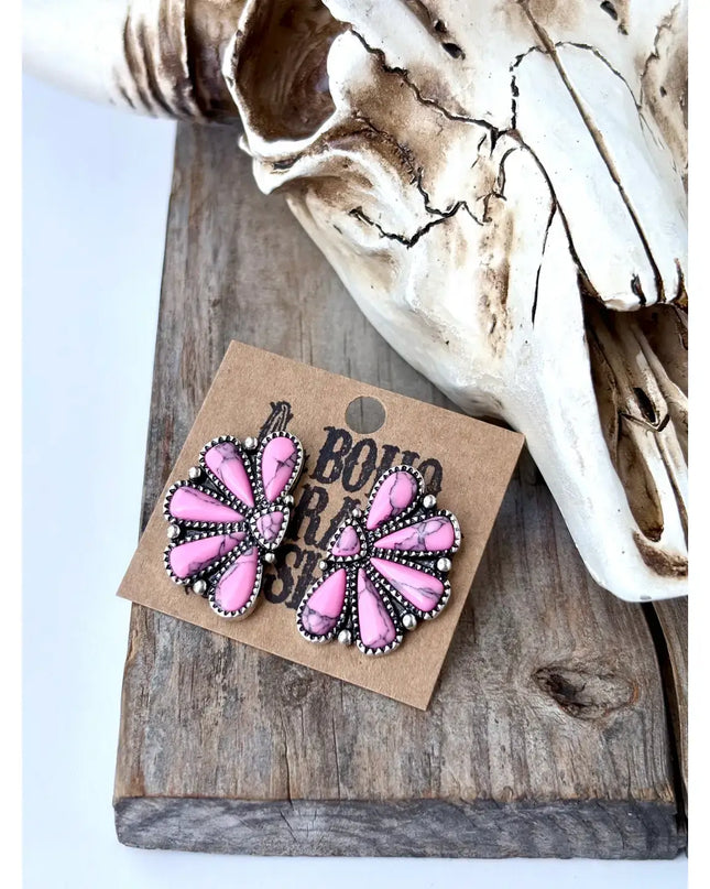 Western Squash Blossom - Stone Stud Earrings