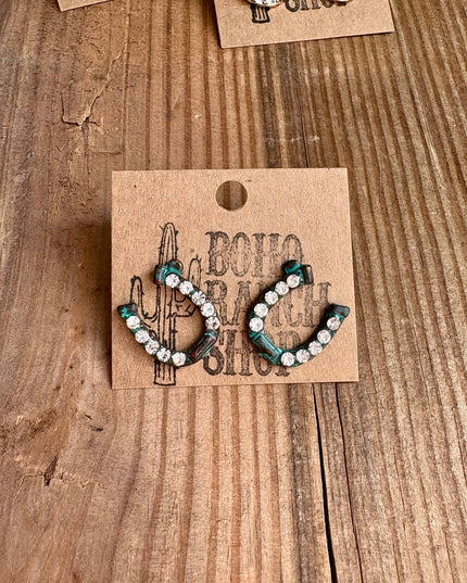 Western Horseshoe Stud Rhinestone Earrings
