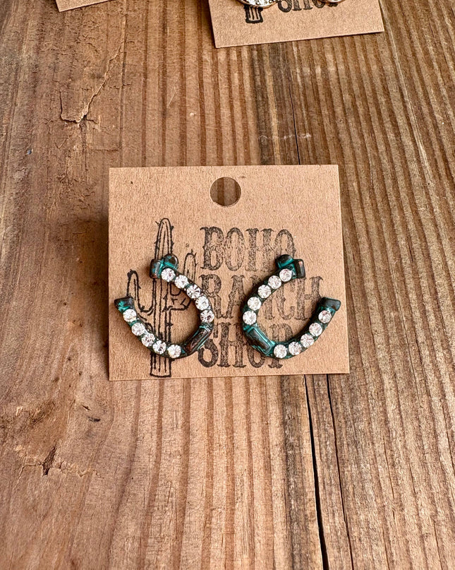 Western Horseshoe Stud Rhinestone Earrings
