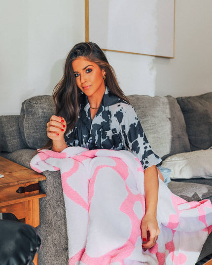 Pink Cowhide Throw Blanket