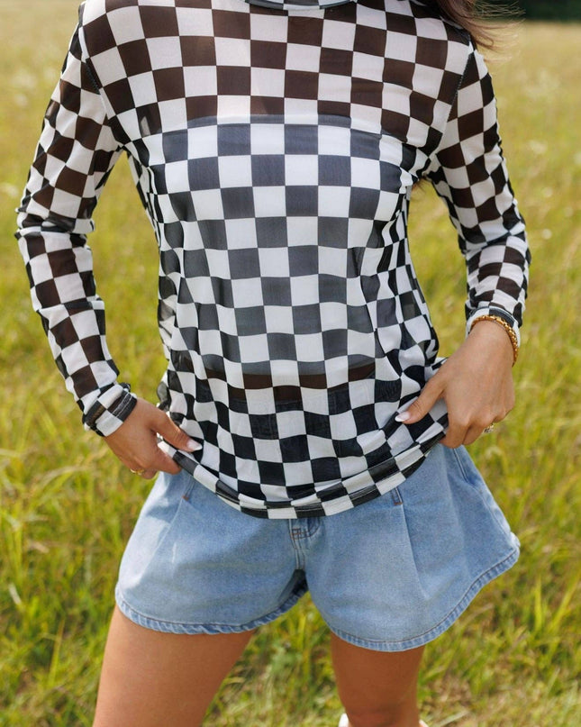 Black Checkerboard Mesh Top
