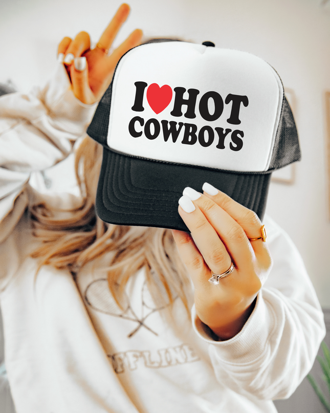I Love Hot Cowboys TRUCKER CAP BLKWHT