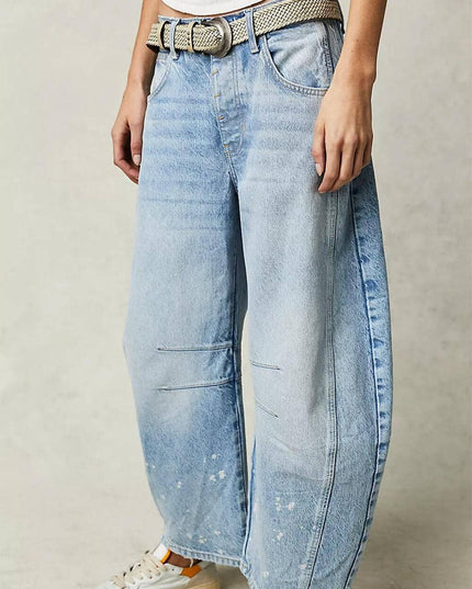 Ladies Mid Rise Wide Leg Barrel Jeans SKP522