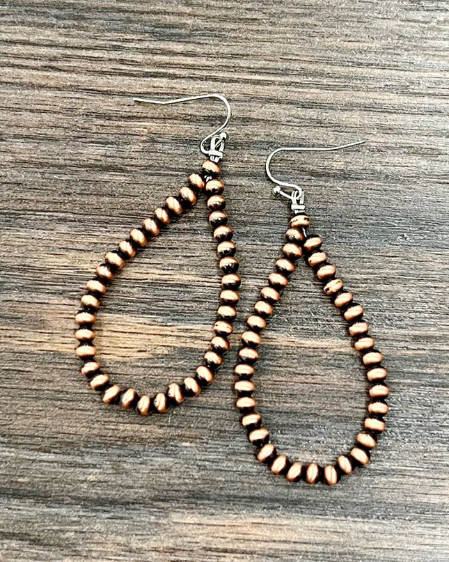 725924-1, 2"  Handmade Copper Navajo Bead Earrings