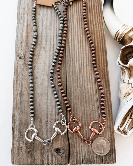Western Style Horsebit Groove Navajo Pearl Necklace