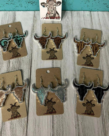 Metal Steer Head Dangle Earrings NEW
