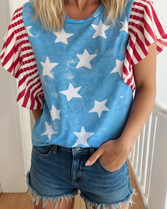 Independence Day Star & Stripe Ruffle Sleeve Top SS26 | S-XL