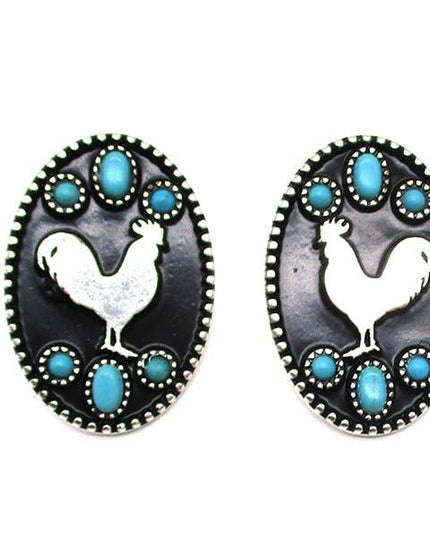 Western Oval Rooster Silhouette Post Earring