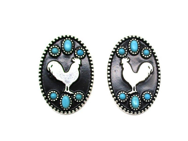 Western Oval Rooster Silhouette Post Earring