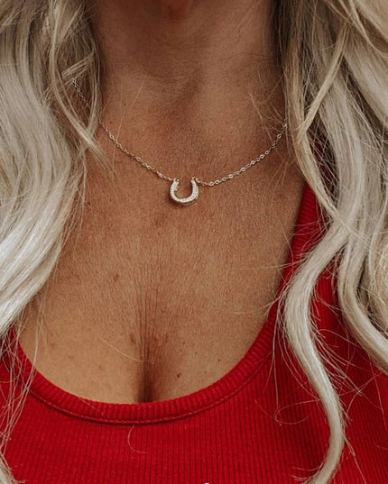 Gold or Silver Horseshoe Necklace with Faux Diamonds