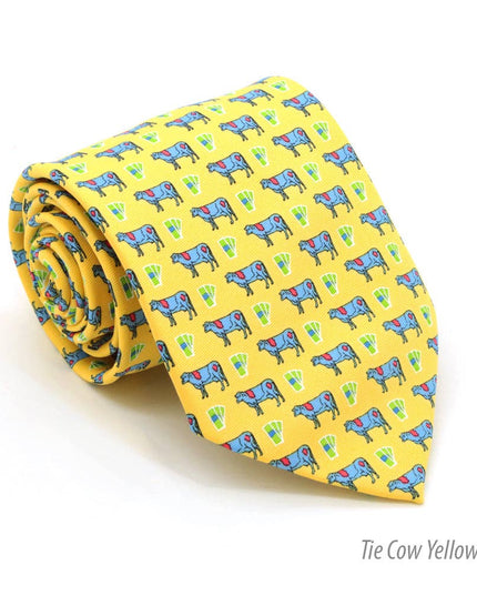 Cow Yellow Necktie with Handkerchief Set
