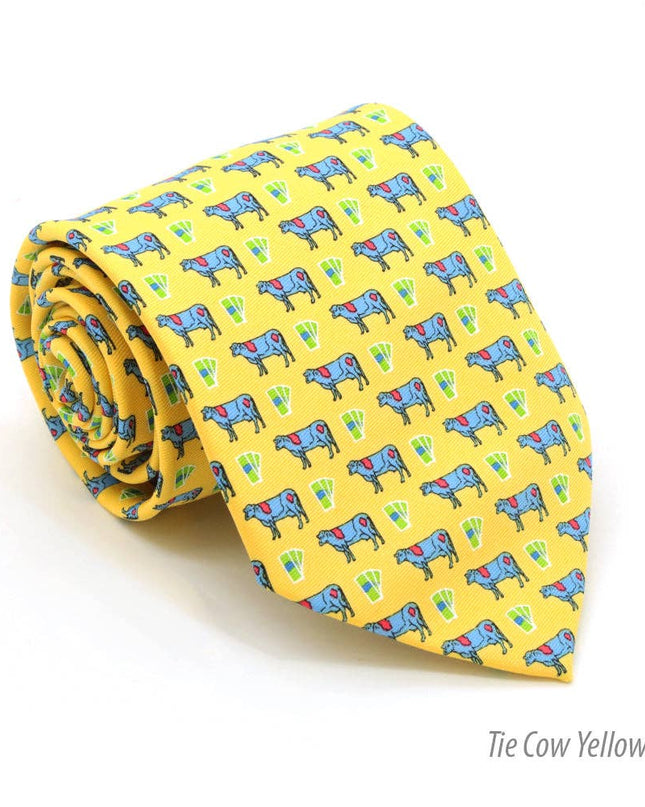 Cow Yellow Necktie with Handkerchief Set