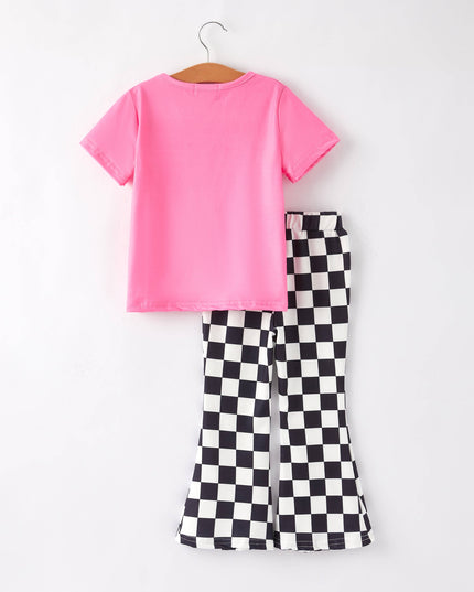 Letter daddy's girl Check Bow Floral Print Girls Set