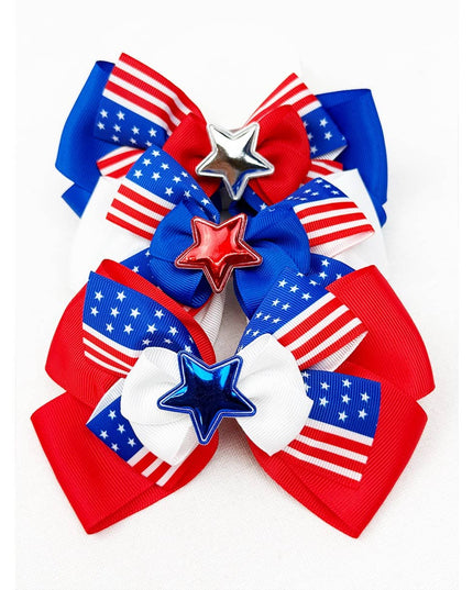 American Flag Bow Hair Clip Set