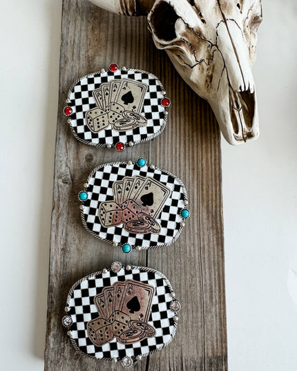 Western Belt Buckle Checker Checkered Pattern - Clear