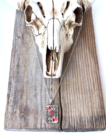 Western Style Queen Playing Card Pendant Necklace