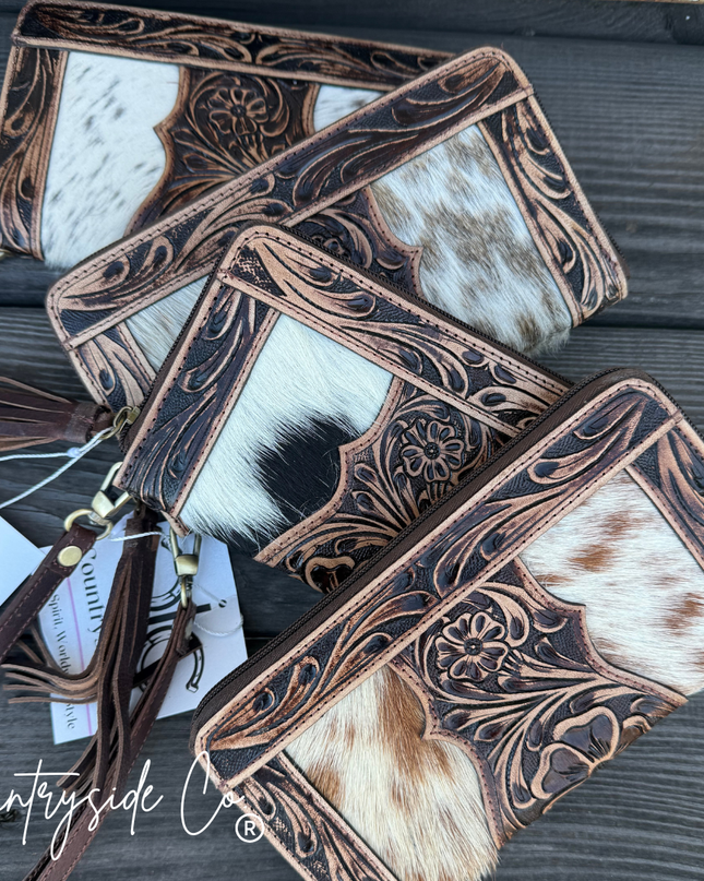 Adeline Cowhide Tooled Leather Wallet Wristlet