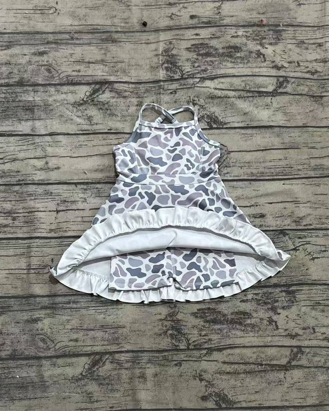 Baby Girls Strap Gray Camo Yoga Ruffle Knee Length Dresses
