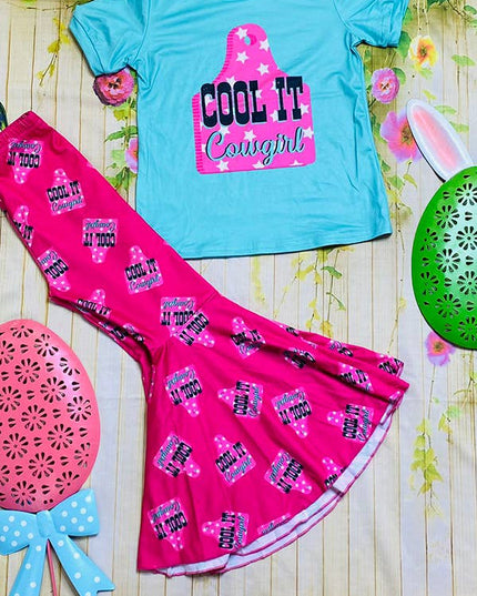 Kids cool it cowgirl turquoise top bottom 2pc girls set