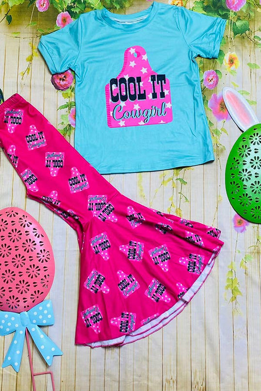 Kids cool it cowgirl turquoise top bottom 2pc girls set