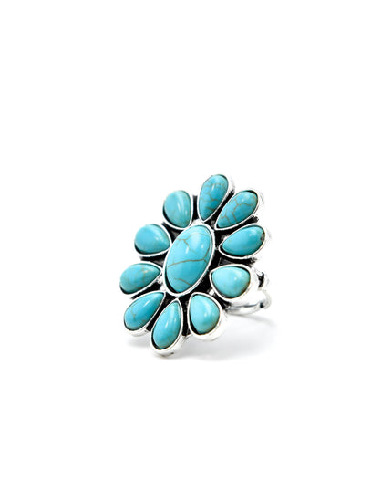 Adjustable Turquoise Flower Cluster Ring