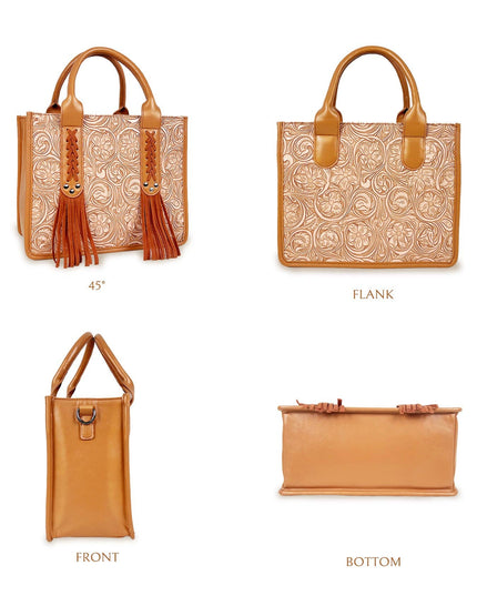 Flower Pattern Western Tote Bag with Fringe