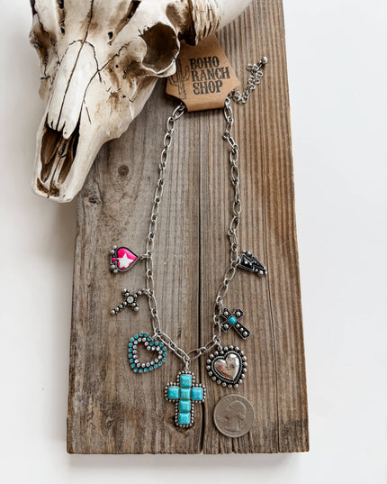 Western Cross - Bow - Multi Charm Necklace