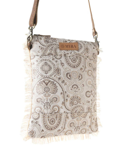 Loom Tapestry upcycled canvas crossbody Bag for Women in sage with fringe detail