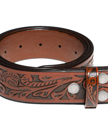 Genuine Leather Men's Belt with Snap-On Strap without Buckle