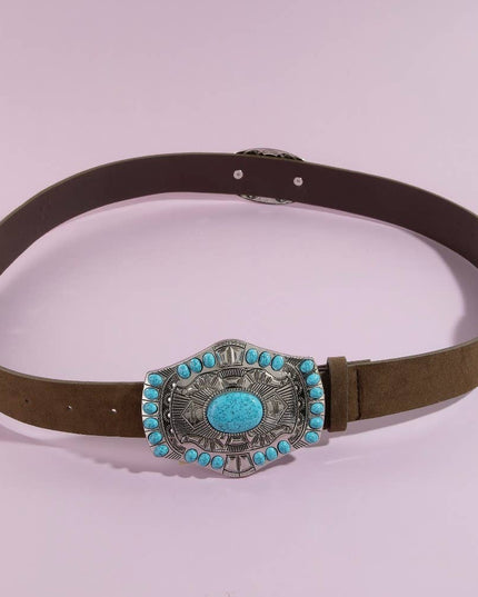 Western Turquoise Concho Buckle Belt