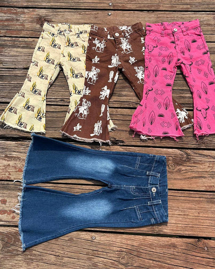Sibling Baby Girls Western Cowgirls Bell Flare Denim Pants
