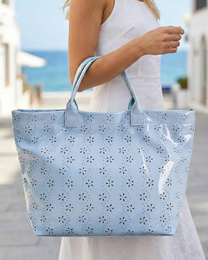 Flower/ Checkered/ Pattern PVC Glossy Waterproof Tote Bag