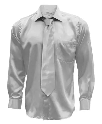 Ferrecci - Men's Regular Fit Satin Shirt, Tie & Hanky Set