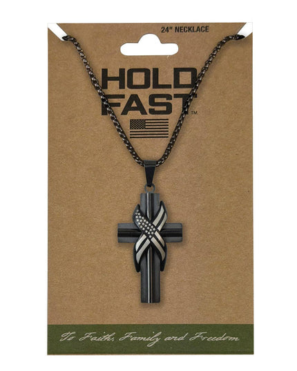 HOLD FAST Mens Necklace Wrapped Flag Cross