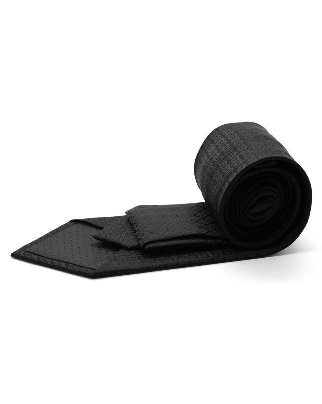 Ferrecci Mens Black/Black Geometric Necktie with Handkerchief Set